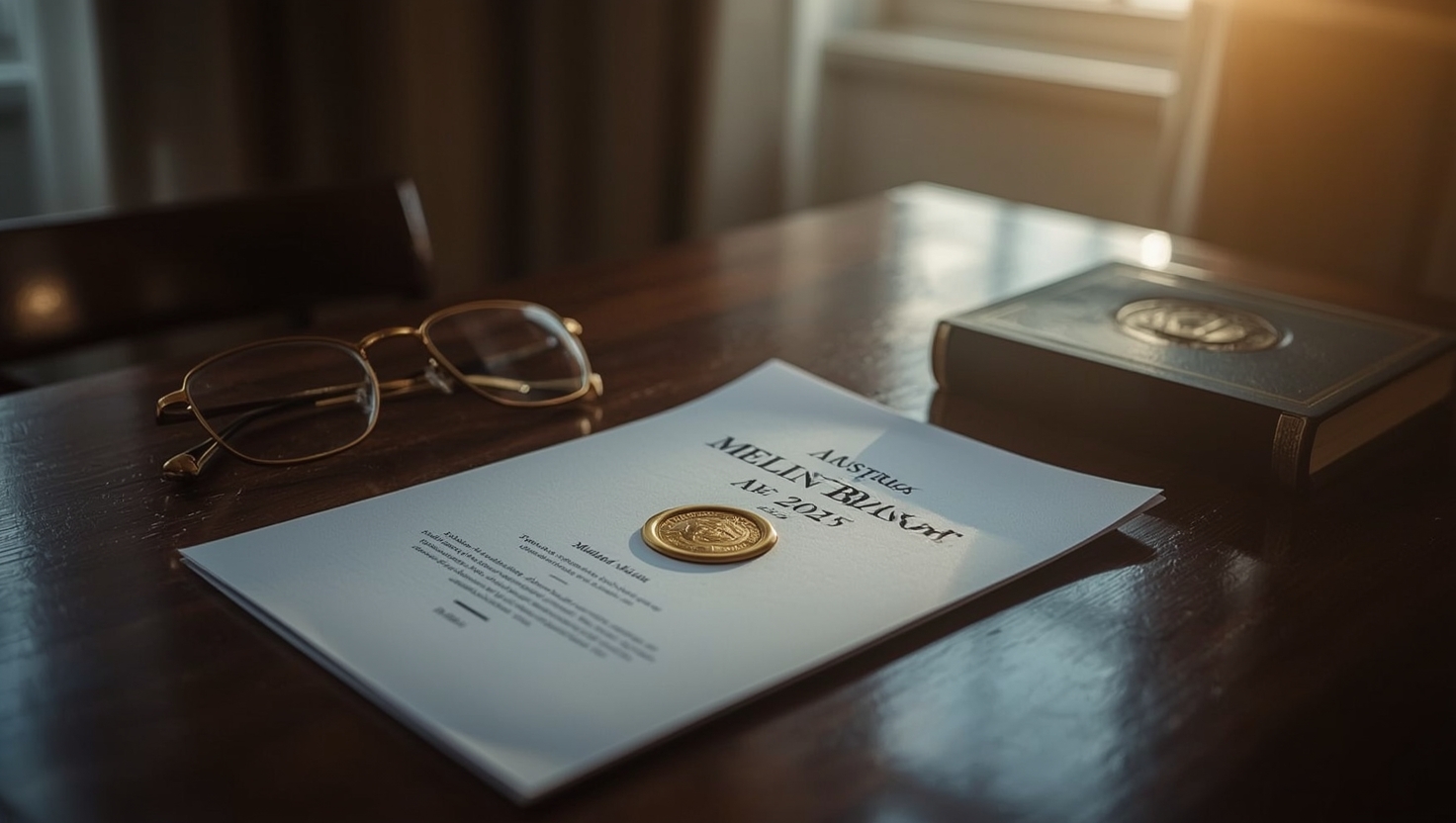 Ärztin prüft ihre Praxis-Website am Laptop, daneben ein Dokument mit ÖÄK-Richtlinien und einem Häkchen-Symbol