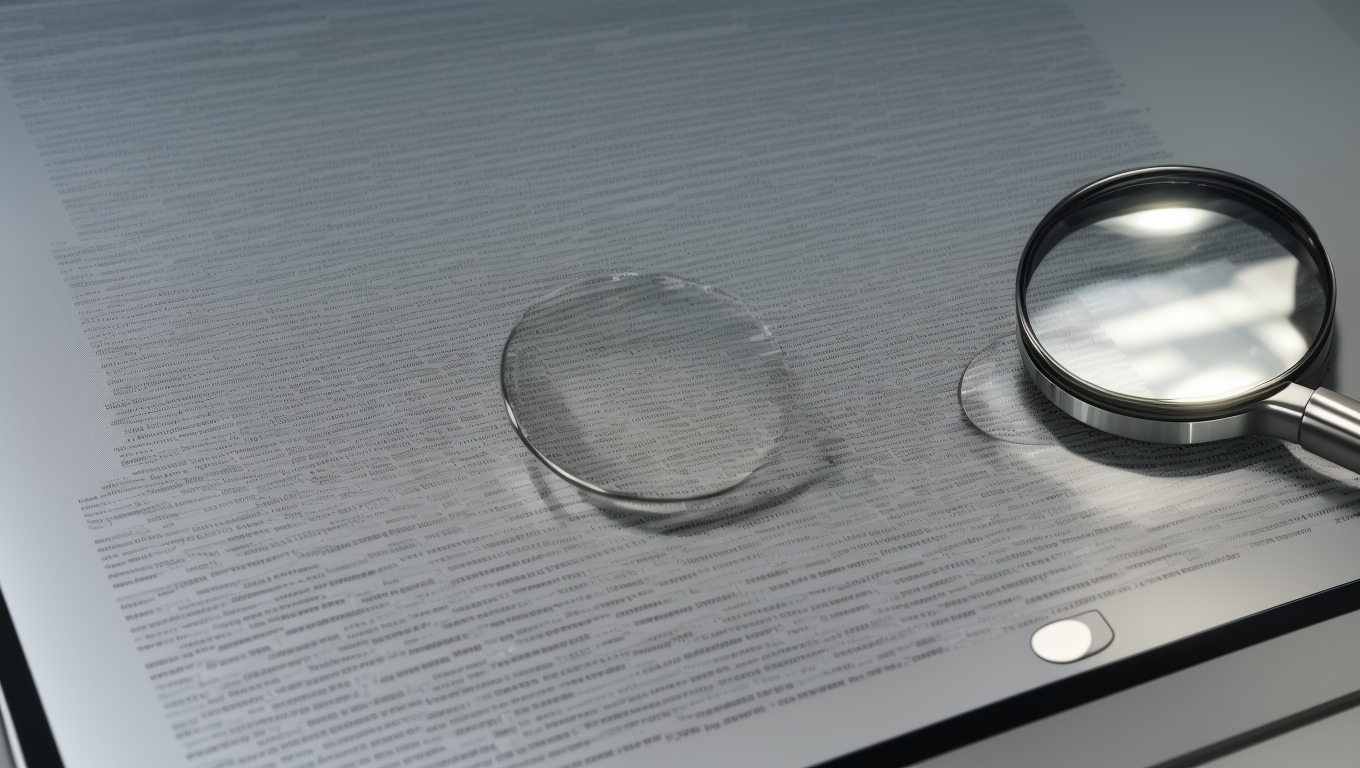 Ärztin steht in einer modernen Ordination und blickt auf einen Bildschirm mit Suchergebnissen und Patientenanfragen