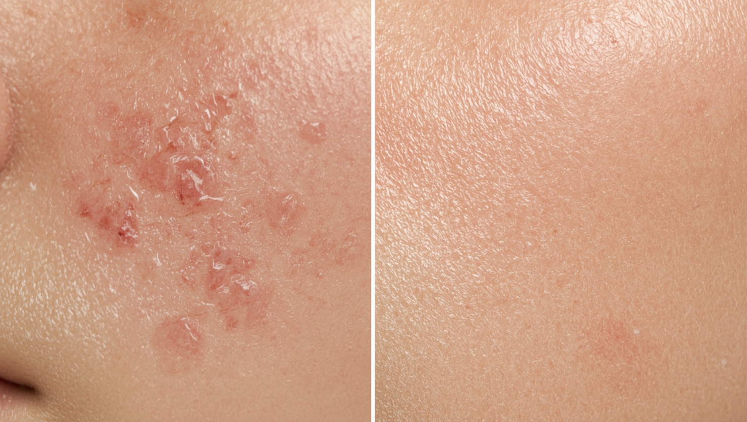 Arzt betrachtet zwei Patientenfotos auf einem Bildschirm in einer modernen Ordination, professionelle Beleuchtung und neutrale Umgebung